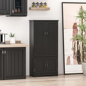 Aparador de cozinha contemporâneo com múltiplas opções de arrumação: 2 armários e 3 prateleiras, 60 x 30 x 123 cm, preto