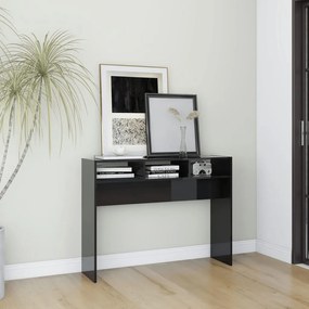 vidaXL Mesa consola 105x30x80 cm contraplacado preto brilhante