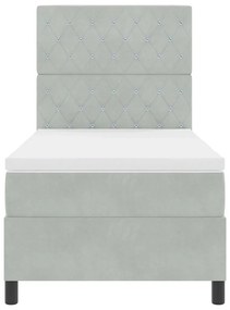 Cama Box com Colchão e Luz LED Cinza Claro 90x190 cm Veludo