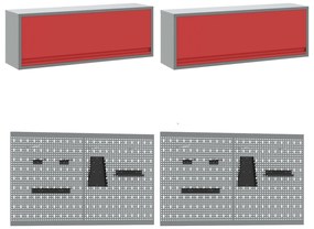 Conjunto de Armário e Painel de Ferramentas de 10 Peças vidaXL Vermelh