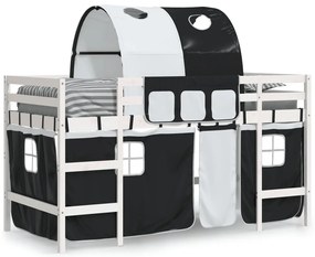 Cama alta criança c/ túnel 90x200 cm pinho maciço branco/preto