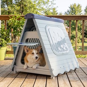 Casota para caes dobrável de plástico impermeável para cães 72 x 60 x 68 cm, com porta com aba e fecho, janelas, portátil, para interior e exterior, p