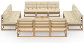 13 pcs conjunto lounge de jardim c/ almofadões pinho maciço