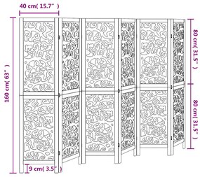 Biombo com 6 painéis madeira de paulownia maciça branco