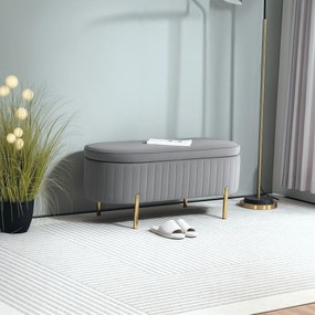 Banco de arrumação, pufe de veludo com tampa, pés de metal, capacidade de 72 L, 108 x 44 x 43,5 cm, creme