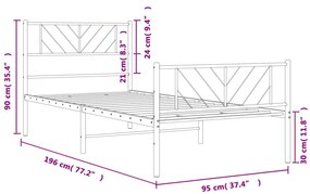 Estrutura de cama com cabeceira e pés 90x190 cm metal preto