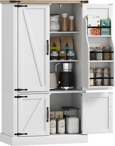 Armário de cozinha com 4 portas 76,3 x 40 x 136 cm, 6 suportes para especiarias e prateleiras ajustáveis, branco