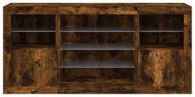 Aparador com luzes LED 142,5x37x67 cm carvalho fumado