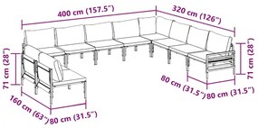 Conjunto de Sofá de Jardim 10 pcs Cinzento-escuro Aço