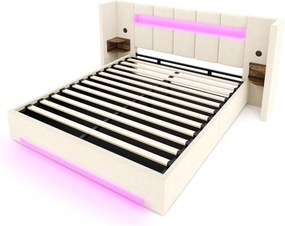 Estrutura de cama em veludo multifuncional, Bege | AOSOM Portugal