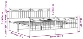 Estrutura de cama com cabeceira e pés 200x200 cm metal branco