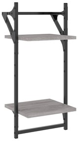 Estante 2 prateleiras c/ barras 2pcs 30x25x65cm cinzento sonoma
