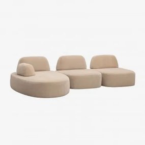 Sofá Modular Chaise Longue Esquerdo De 3 Peças Estofado Giorgia Chenille Castanho Areia Claro - Sklum