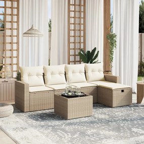 6 pcs conjunto de sofás p/ jardim com almofadões vime PE bege