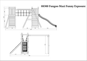 Parque infantil Crianças Exterior Maxi Funny Exposure KDI Com Escorrega, 2 Baloiços, rampa com corda de escalada, caixa de areia, parede de escalada