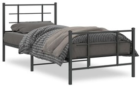 Estrutura de cama com cabeceira e pés 90x200 cm metal preto