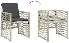 11 pcs conjunto jantar p/ jardim c/ almofadões vime PE cinzento