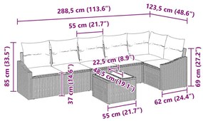 Conjunto de Sofá de Jardim com 7 Peças da e Almofadas Beiges de Rattan