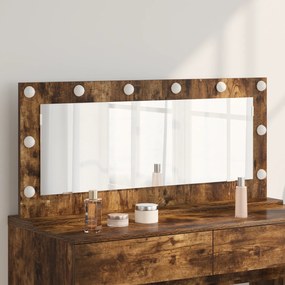 vidaXL Espelho de Maquilhagem com Luzes LED Carvalho Fumado 100x45x18 cm