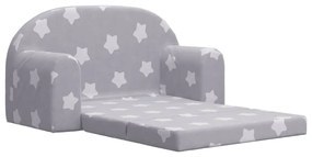 Sofá-cama infantil 2 lugares c/ estrelas pelúcia cinzento-claro