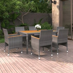 vidaXL 7 pcs conjunto de jantar p/ jardim vime PE cinzento
