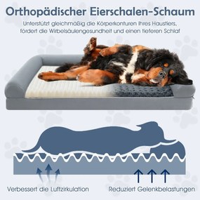 Cama ortopédica para cães grandes 135 x 91 x 18 cm com almofada para cães grandes e médios, cinzento XXL