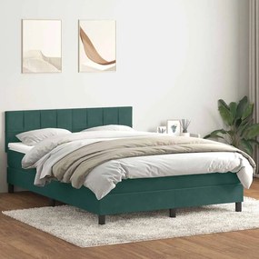 vidaXL Cama box spring com colchão 160x210 cm veludo verde escuro