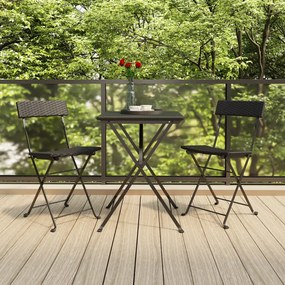 vidaXL 3 pcs conjunto de bistrô dobrável vime PE preto