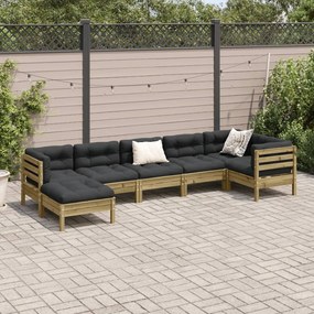 7 pcs conjunto sofás de jardim c/ almofadões pinho impregnado