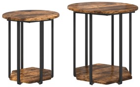 Conjunto de Mesas de Apoio 2 pcs Carvalho Fumado em Madeira e Metal