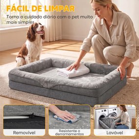 Cama para Cães Médios e Gatos com Base Antiderrapante e Capa Lavável 91x68x16 cm Cinzento