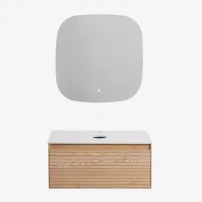 Conjunto De Móvel De Casa De Banho Suspenso 80x50 Cm Em Madeira De Freixo Tedrik Castanho Fresno & Sem Lavatório & Quadrado Led - Sklum