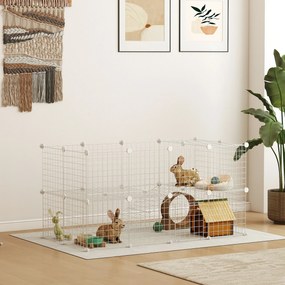 Recinto de Metal para Pequenos Animais de Estimação (ACESSORIOS NÃO INCLUIDOS) com 36 Painéis Desmontável DIY 146x73x73 cm Branco