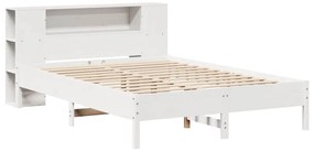 Cama com estante sem colchão 140x190 cm pinho maciço branco