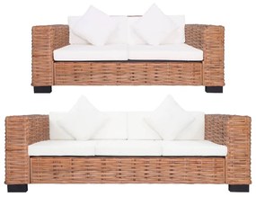 278623 vidaXL 2 pcs conjunto de sofás com almofadões vime natural