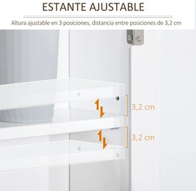 Kleankin Armário de banheiro montado na parede com espelho 2 portas Prateleira ajustável em 3 posições 56x14x46 cm Branco