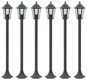 vidaXL Candeeiros pé p/ jardim 6 pcs E27 110 cm alumínio verde escuro