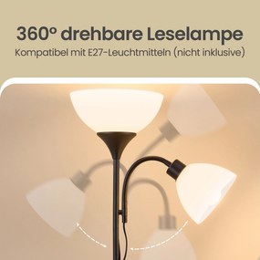 Candeeiro de pé com iluminação direta para o teto e lâmpada de leitura ajustável, 38,5 x 23,5 x 176 cm, preto