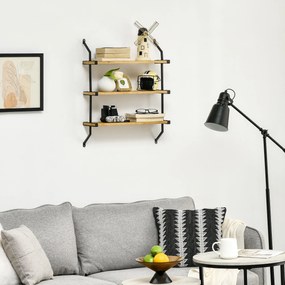 Estante de Parede de 3 Níveis Estante Flutuante de Madeira para Sala de Estar Dormitório Cozinha Sala de Jantar Carga Máxima 15kg 51x15x63,5cm Madeira