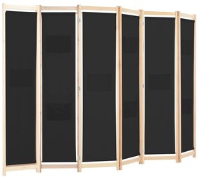 Divisória de quarto com 6 painéis 240x170x4 cm tecido preto