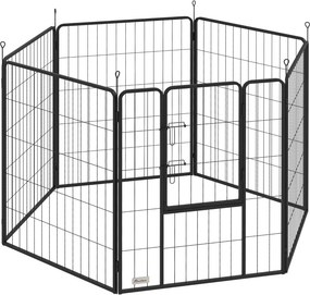 Parque para Cães com 6 Painéis de 100 cm de Altura com Porta para Interior e Exterior Preto