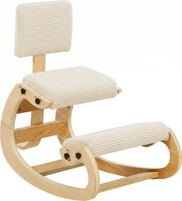 Cadeira de Joelhos Ergonómica com Encosto, Apoio para Joelhos e Bombazina Creme
