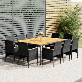 vidaXL 11 pcs conjunto de jantar para jardim vime PE cinzento