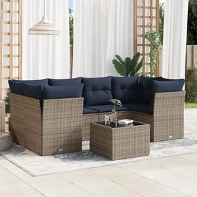 vidaXL 7 pcs conjunto sofás p/ jardim c/ almofadões vime PE cinzento