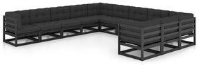 11 pcs conjunto longue jardim c/ almofadões pinho maciço preto