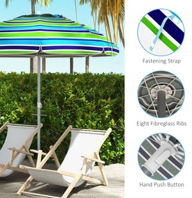 Chapéu de Sol de Praia Ø178x205 cm com Inclinação de 45° e Altura Ajustável Abertura Manual Anti-UV Impermeável Multicolor