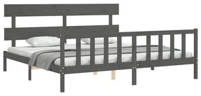Estrutura de cama com cabeceira 200x200 cm madeira maciça cinza
