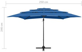 Guarda-sol 4 camadas com poste alumínio 250x250 cm azul ciano