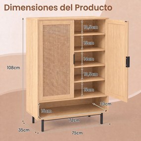 Sapateira, 75 x 35 x 108 cm, Prateleiras Reguláveis e Removíveis, Natural