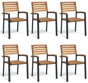 Cadeiras de jardim empilháveis 6 pcs acácia maciça e metal